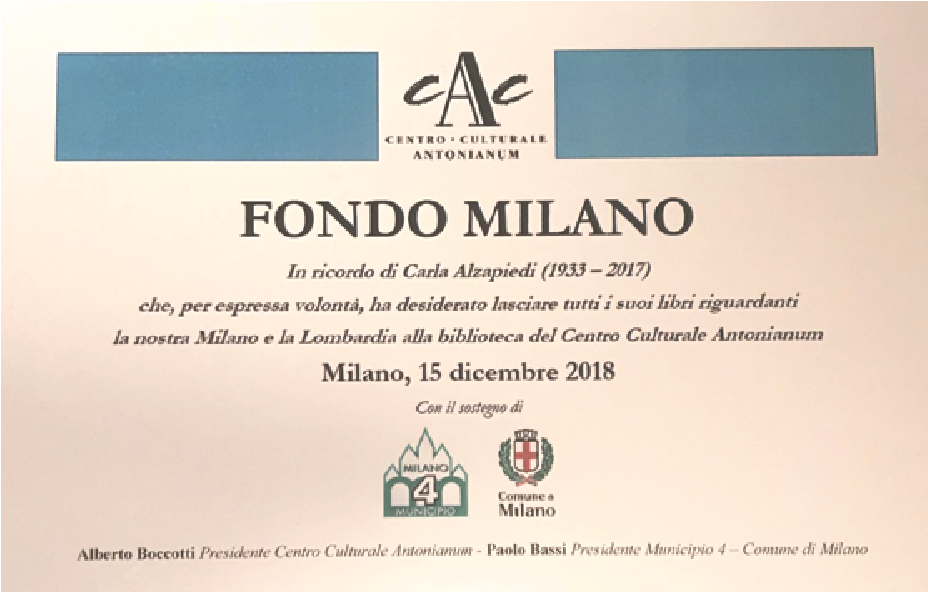 Dettaglio della targa del Fondo Milano