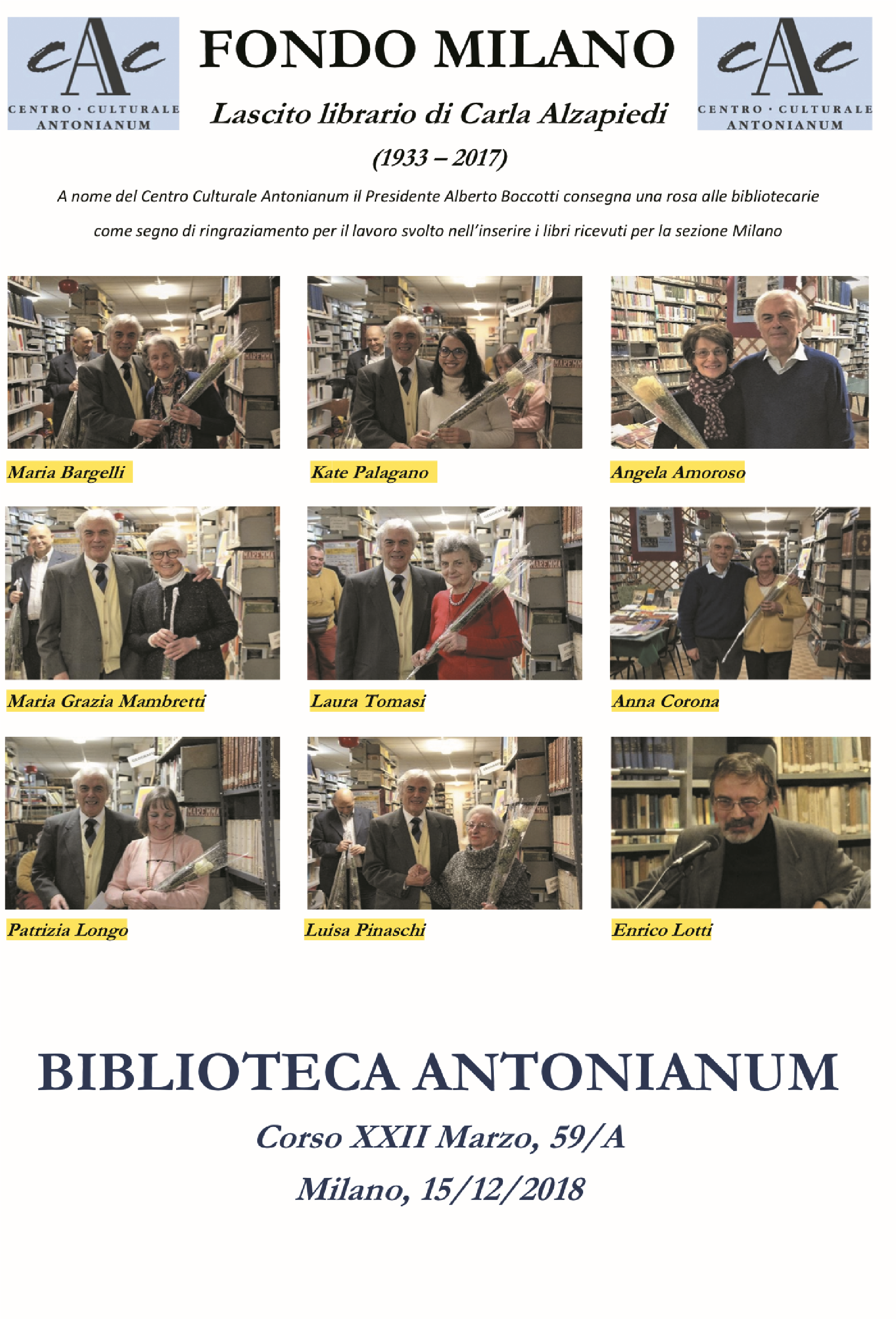Documentazione fotografica dell'inaugurazione del Fondo Milano